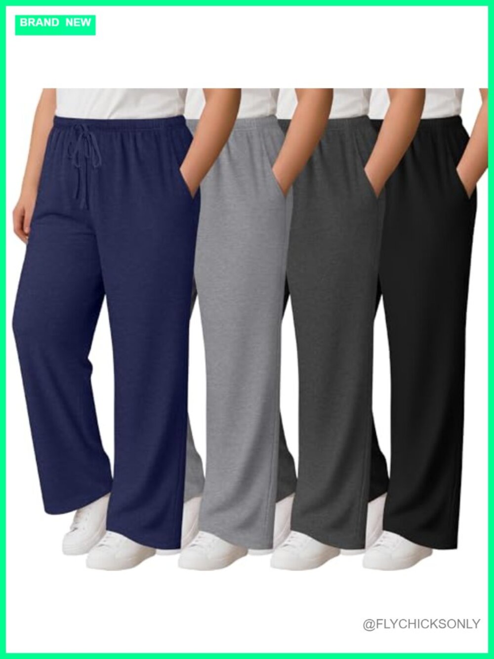 Plus Size Wide Leg Lounge Pants 4 Pack Stretch Drawstring Yoga Pants